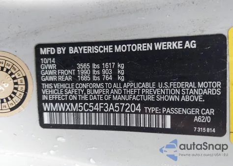 2015 Mini Hardtop Cooper из США, поврежденный, VIN WMWXM5C54F3A57204